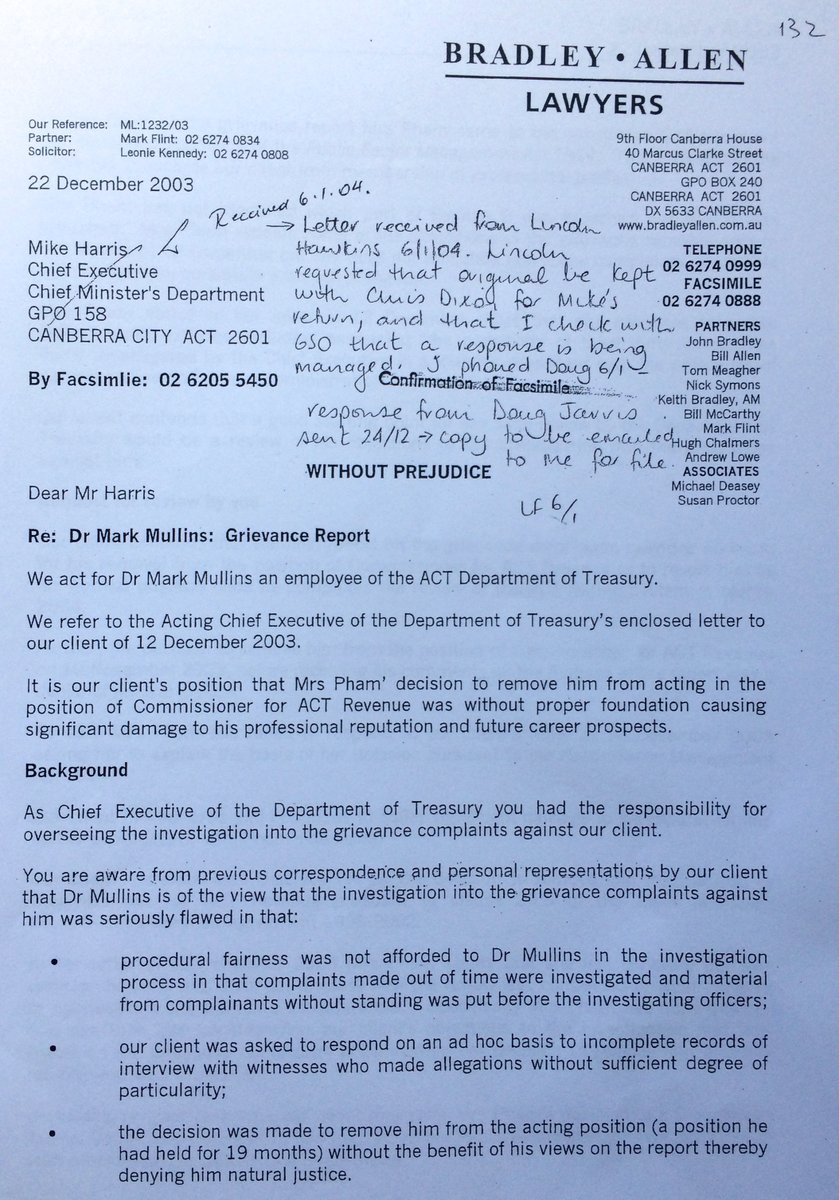 50. Unaware of Marina’s PID, Mullins lawyers wrote to Pham’s line manager, Chief Exec Mike Harris on 22 December 2003. It presaged an action in the Australian Human Rights Commission against Pham for racism for her poor management of Angel Marina’s attacks against Mullins.