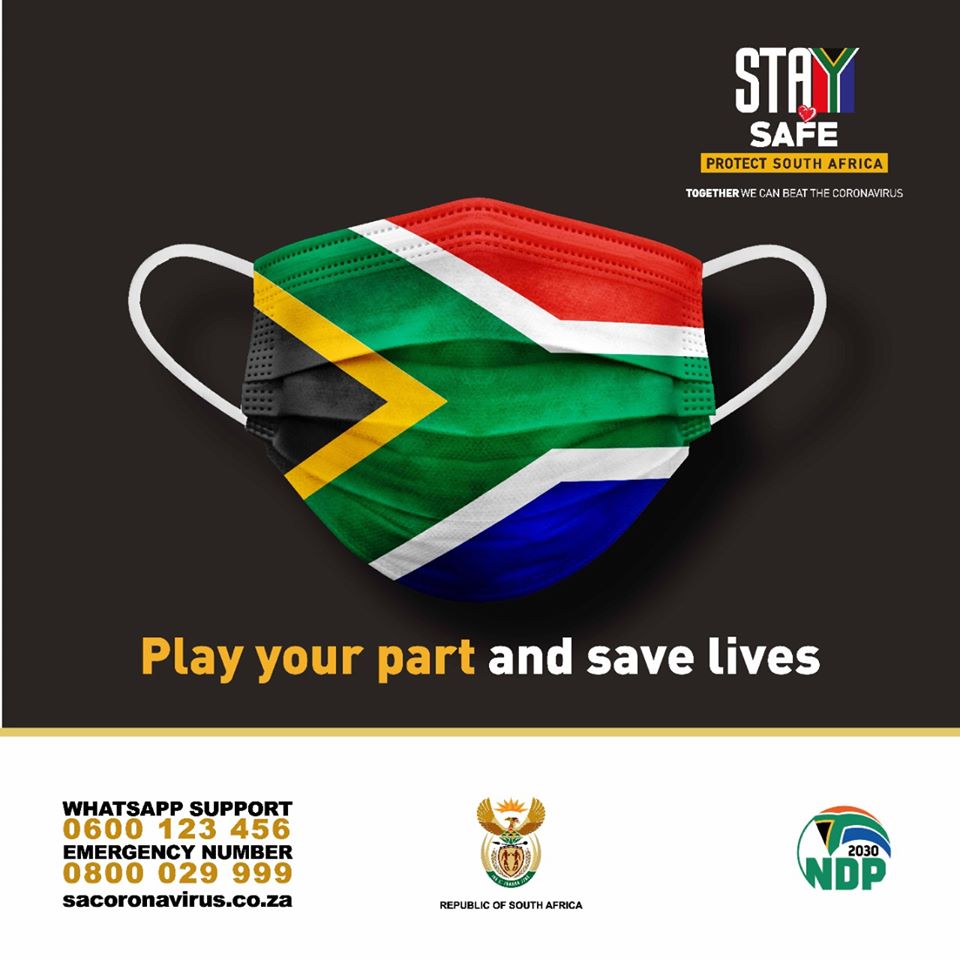 SAPoliceService's tweet image. #sapsHINT Please remember to wear your mask in public or in the presence of other people. #StaySafe and #PlayYourPart en help us curb #CoronaVirusSA NP