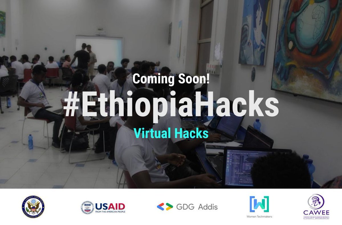 GDGAddis's tweet image. #EthiopiaHacks is back with #VirtualHacks. 

#ComingSoon

@USEmbassyAddis 
@USAIDEthiopia 
@USAID 
@cawee_org 

#Ethiopia
#USInvestsInEthiopians