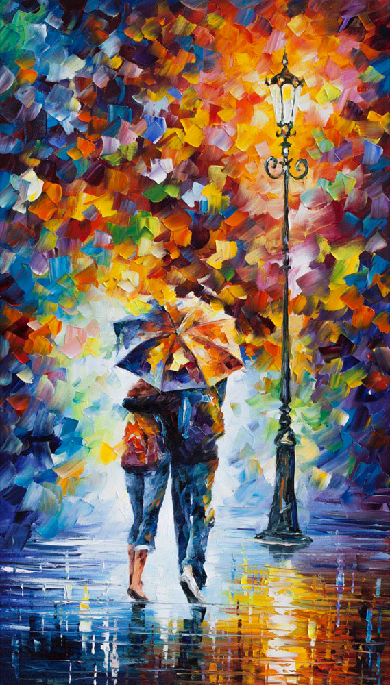 LOVERS UNDER ONE UMBRELLA — Картина маслом на холсте художника Леонида Афремова afremov.com/lovers-under-o…