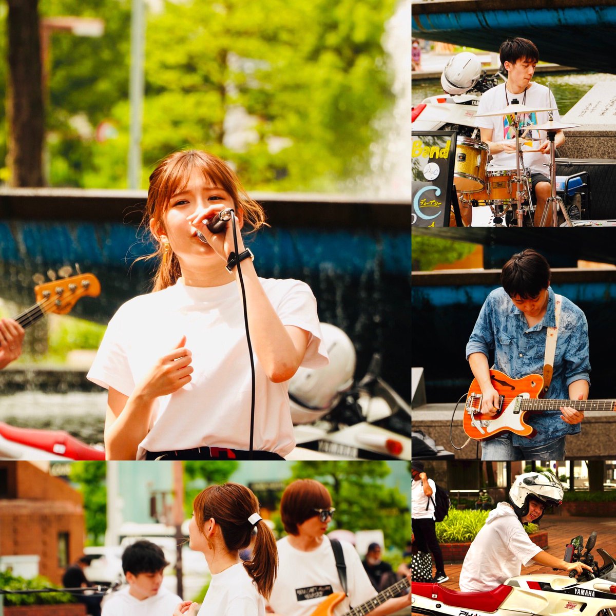 megane9191's tweet image. DeepCの昼の路上ライブ！
暑過ぎず風もあって心地良く音楽を楽しめたひと時でした。
昼のDeepCは初めてだったけどいい感じに撮れたので編集楽しみ。
@DeepC_Official_ 
#DeepC #路上ライブ #栄噴水広場
#ハライダー