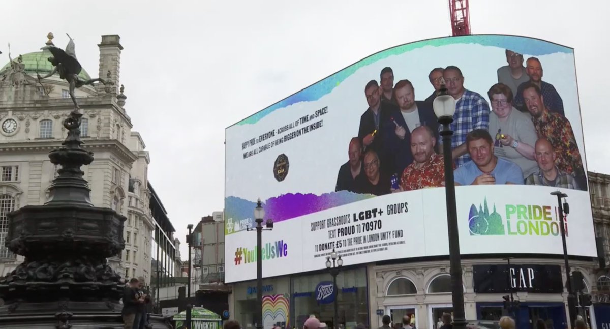 We didn't get to march today - but how AMAZING to appear on the Piccadilly Circus illuminations! Thanks to all at @PrideInLondon for making this happen! #PRIDE2020 #YouMeUsWe #DoctorWho