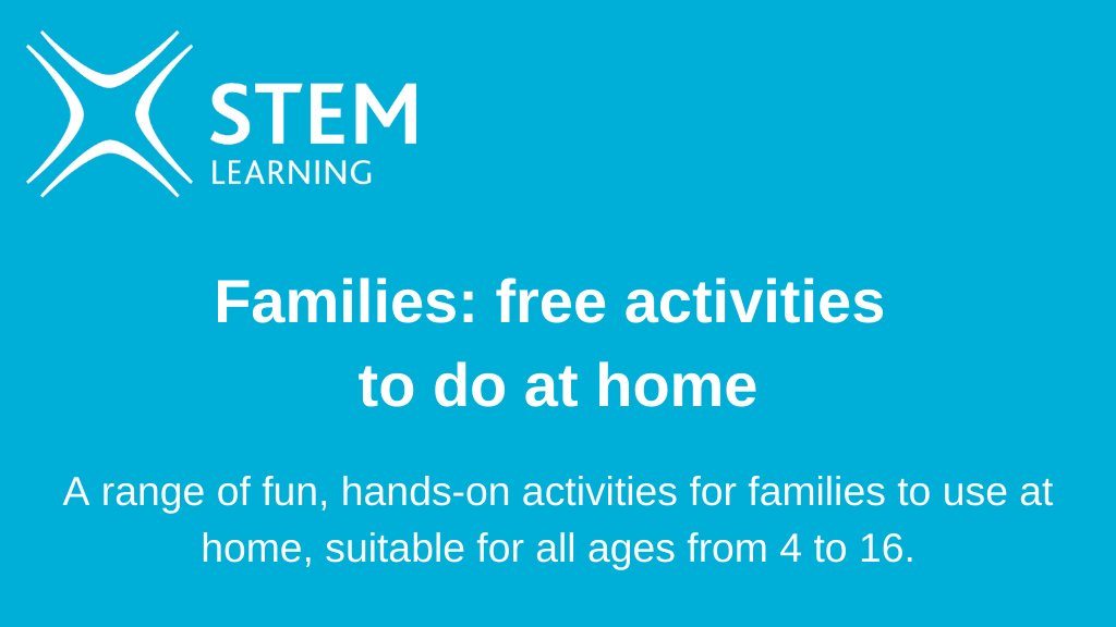 STEMLearningUK's tweet image. Looking for some fun family activities to try this weekend? Explore our collection of hands-on activities for families to use at home, suitable for all ages from 4-16 👉 bit.ly/39g8Txd