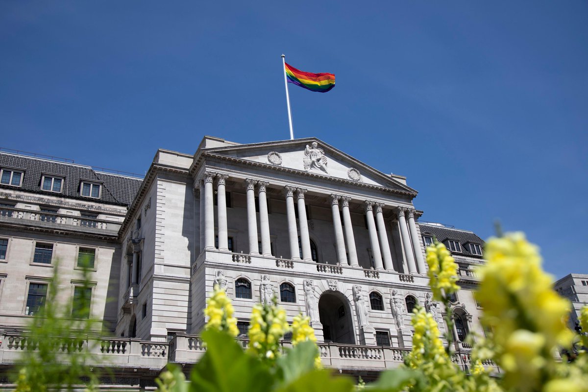bankofengland's tweet photo. We are flying our beautiful rainbow flag to celebrate #Pride2020 this weekend. #Pride https://t.co/qwOncZ5N55