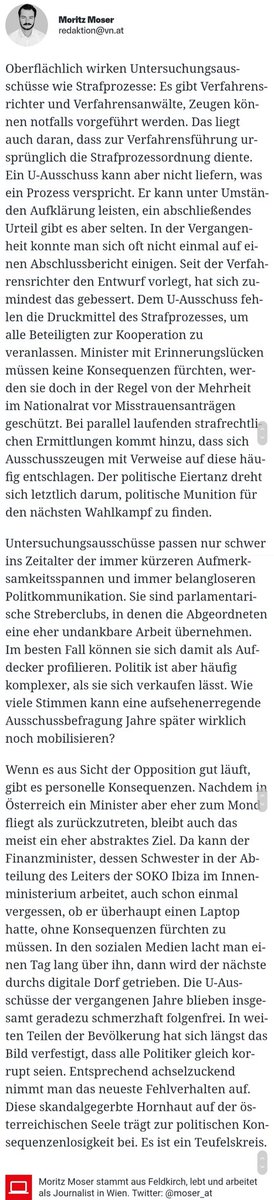 moser_at's tweet photo. Die Korruption hat eine Hornhaut auf der österreichischen Seele hinterlassen, die auf neue Skandale nur noch mit Achselzucken reagieren lässt. Die Aufklärungsarbeit eines Untersuchungsausschusses wird dadurch nicht leichter. 
https://t.co/4YKyWyyPtH https://t.co/rRwVYglpqy