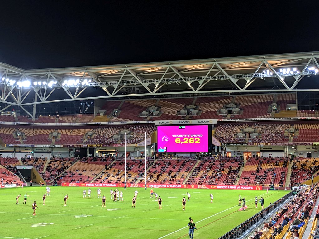 6262 here tonight at Lang Park  @brisbanebroncos  @NRL.  #NRL    #NRLBroncosTitans Well done to all staff and everyone involved in putting this on for fans, especially Bronx membership team and venue staff 