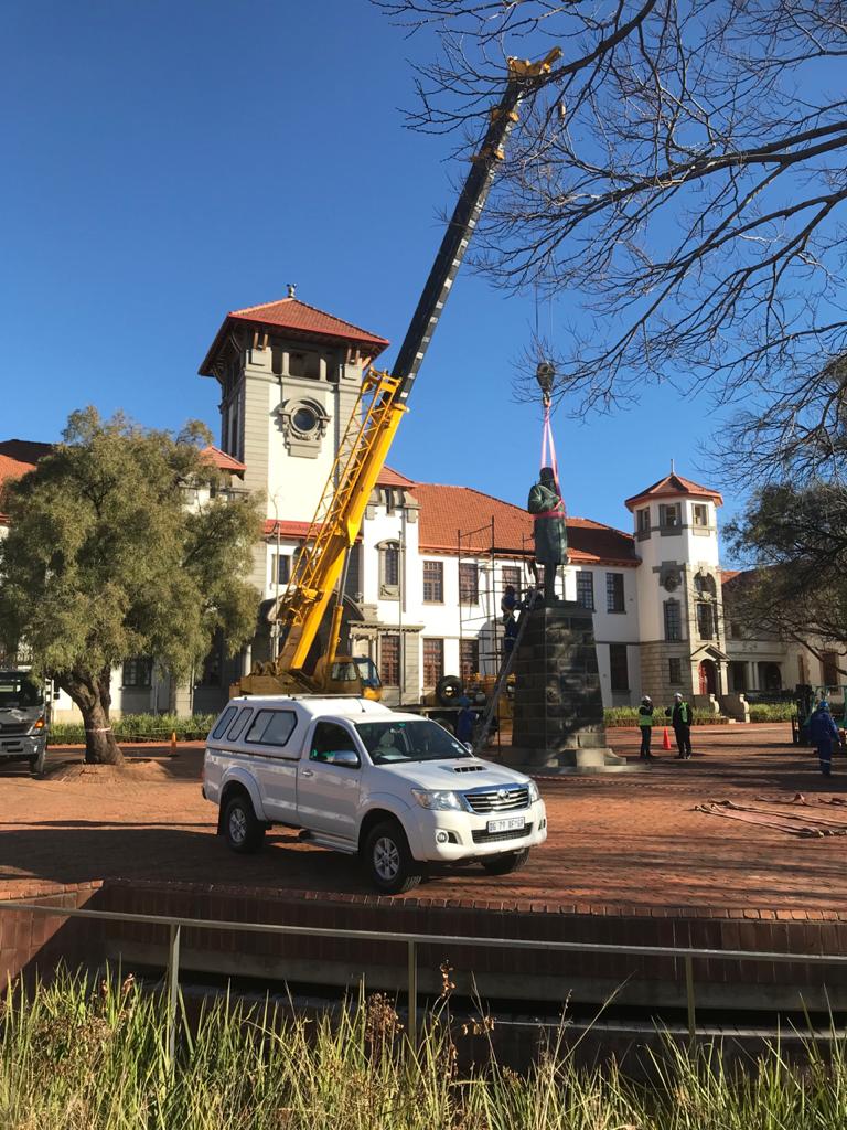 Vusumzi_Gqalane's tweet photo. Today is the historic day to the students of the @UFSweb after many years of battle , many lives were lost , many students were unregistered all In the name of protecting the racist legacy of this man. Today #SteynHasFallen . https://t.co/YFtd1dcy3r