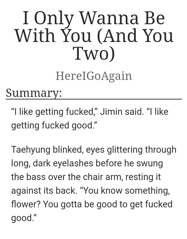 BTS POLY fic I Only Wanna Be With You (And You Two) by HereIGoAgain  @taesavestheday  https://archiveofourown.org/works/17869412 Producer YG / college JM / Rocker TH JK part 3 of the Alternat(iv)e Rock Universe series, much better to read part 1 & 2 first !READ TAGS AND NOTES 