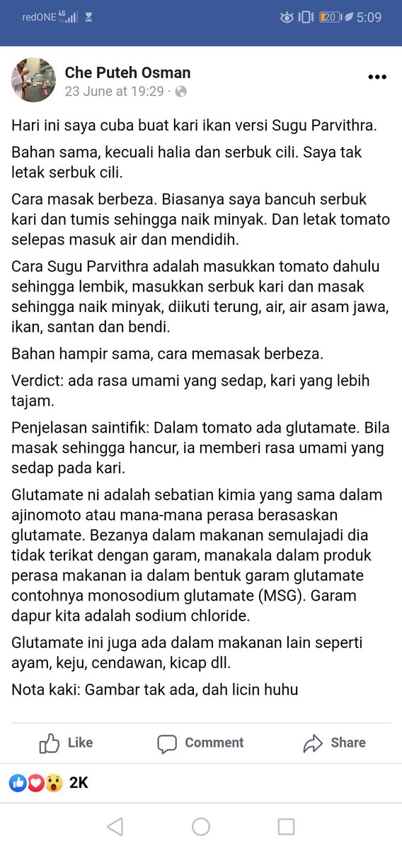 HanisHazi's tweet photo. She tried cooking using Parvithra's curry recipe by masak tomato sampai lembik first baru masukkan serbuk kari and noticed the difference!!! Sebab tomato ada glutamate yang macam dalam MSG tapi ni natural punya.

Food science is so interesting!!! https://t.co/LaoAq0w7Zh