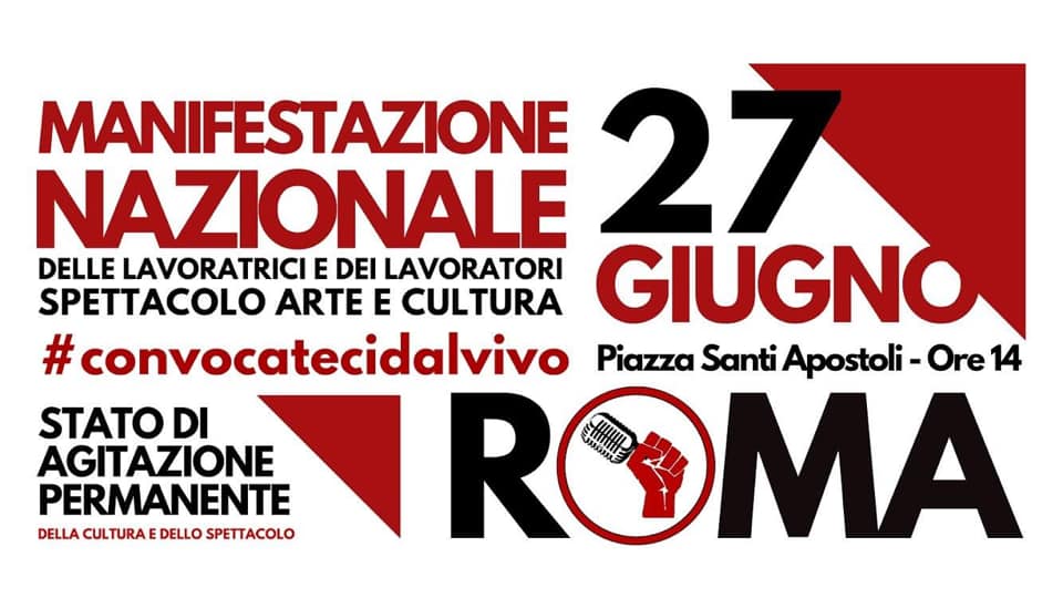 "Siamo convinti che la Cultura sia strumento fondamentale per la ripresa della Nazione. La Cultura è“Bene comune”e per questo dobbiamo essere ascoltati."
Dopo la manifestazione,vi aspettiamo a NocturAma-il giardino dell’Angelo Mai!
Dalle 19,ingresso libero con tessera Arci.