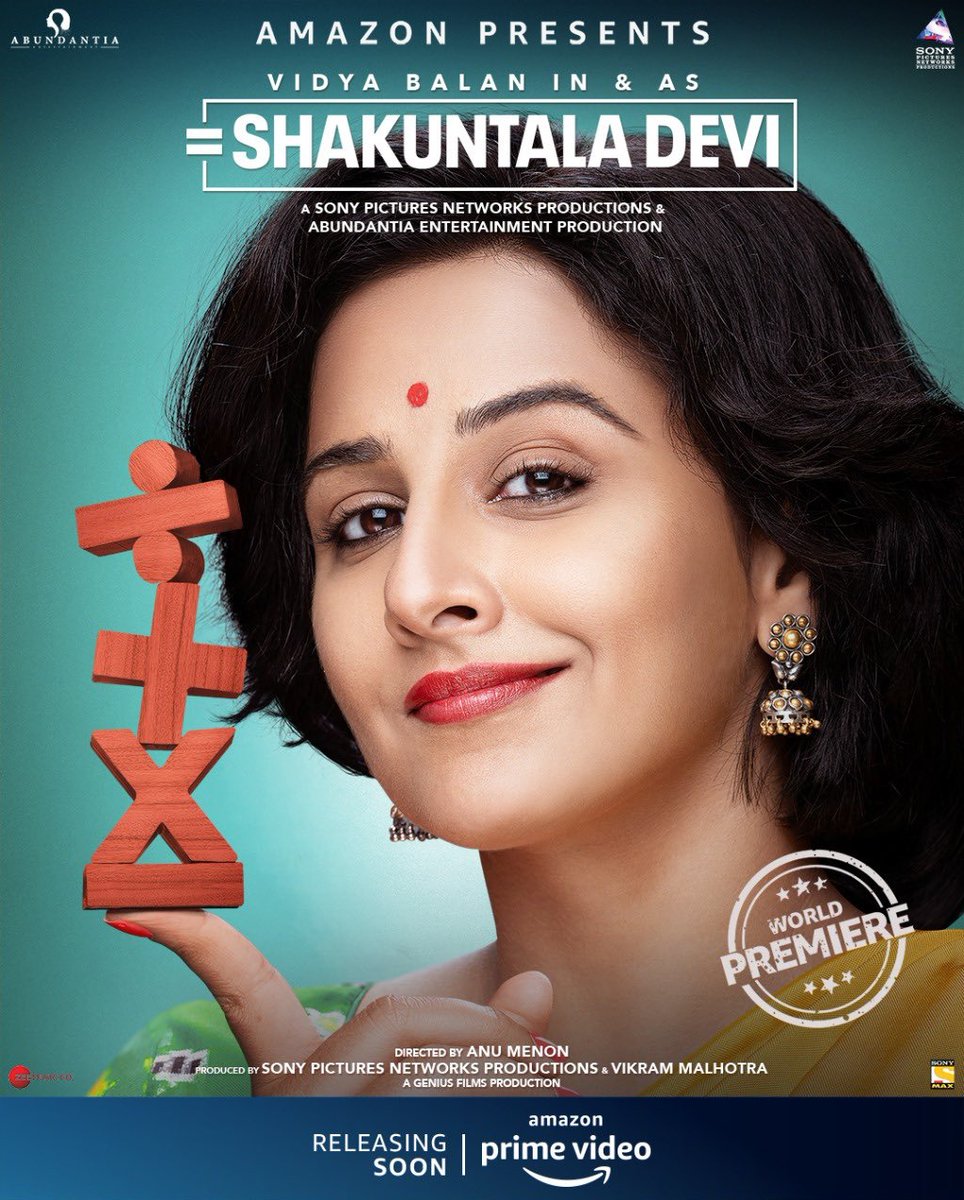 CinemaRareIN's tweet photo. #ShakuntalaDevi : #TheHumanComputer, by @anumenon1805, feat. @vidya_balan @sanyamalhotra07 @theamitsadh and 
@Jisshusengupta, premieres July 15th on @PrimeVideoIN. 

@vikramix #NayanikaMahtani @ishita_moitra @Abundantia_Ent @sonypicsprodns @sonypicsindia @ZeeMusicCompany https://t.co/YtxENXhQME