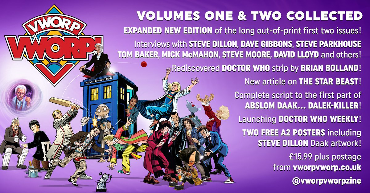 VworpVworpZine's tweet photo. What's new in the #vworpvworp compendium? #BrianBolland's strip, Alan Stevens on the Star Beast, Rob Schwab talks Daak, a @lewstringer chat, Steve Moore's #AbslomDaak script #1, 2x A2 posters, new art and @DWMtweets paperwork at readable size
#1/#2 £15.99 https://t.co/9gcAa66cBM https://t.co/9dPYzlJsHD