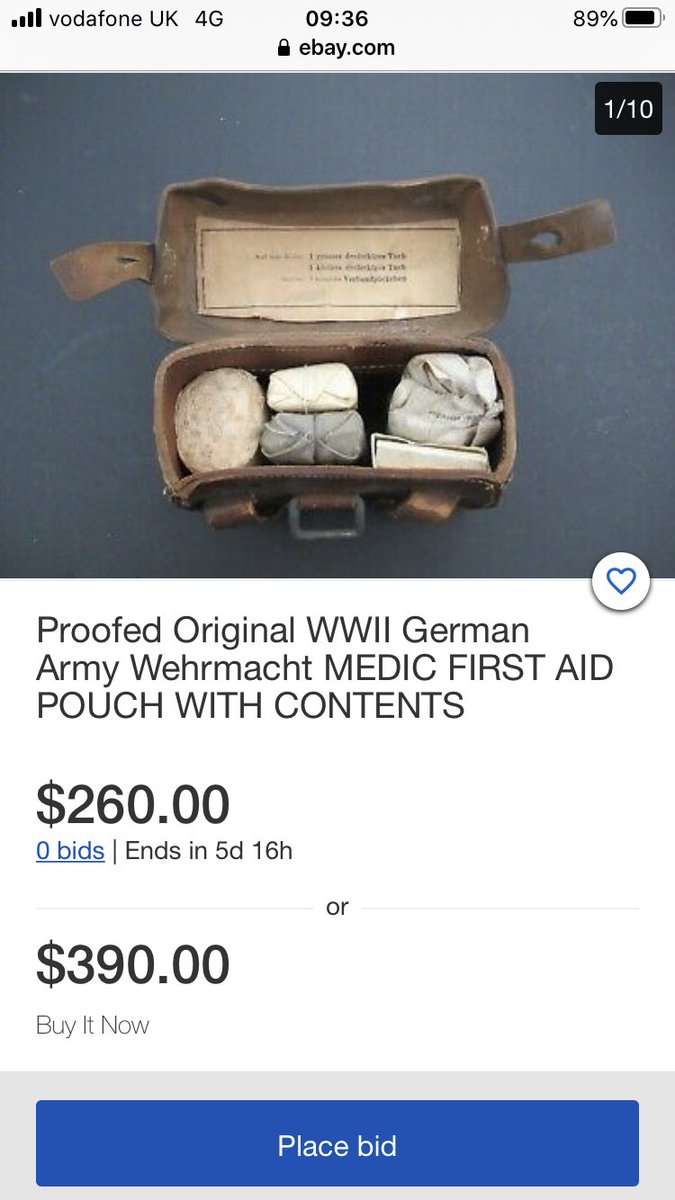 So, to summarise, we have a ridiculously priced, average condition WW1 stretcher bearer pouch, with 2 WW2 dressings. Nothing like as labelled or described. If you’re selling militaria, research hard to be correct & so accurate in your descriptions.You’re accountable! End)