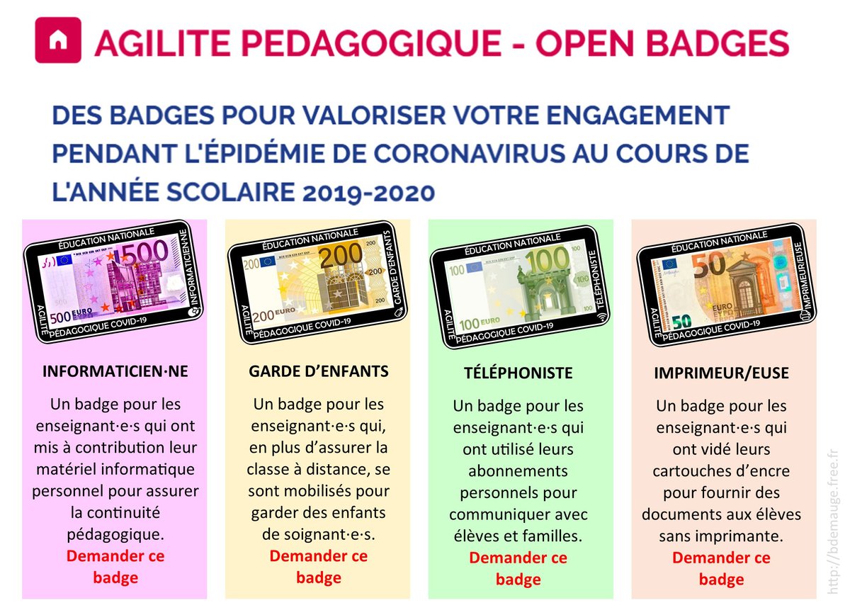Je crois que cette polémique sur les badges pour enseignants repose sur un très léger désaccord quant à la forme géométrique et à l'illustration. Je me permets donc de faire une proposition. Il est même possible de les envoyer par Internet via l’interface "Bulletin de Paye". 😇
