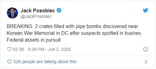 Jack also created a hoax story about pipe bombs being planted at a memorial during recent protests in DC. https://www.thedailybeast.com/infamous-pizzagater-jack-posobiec-pushed-hoax-about-pipe-bombs-being-planted-at-korean-war-memorial