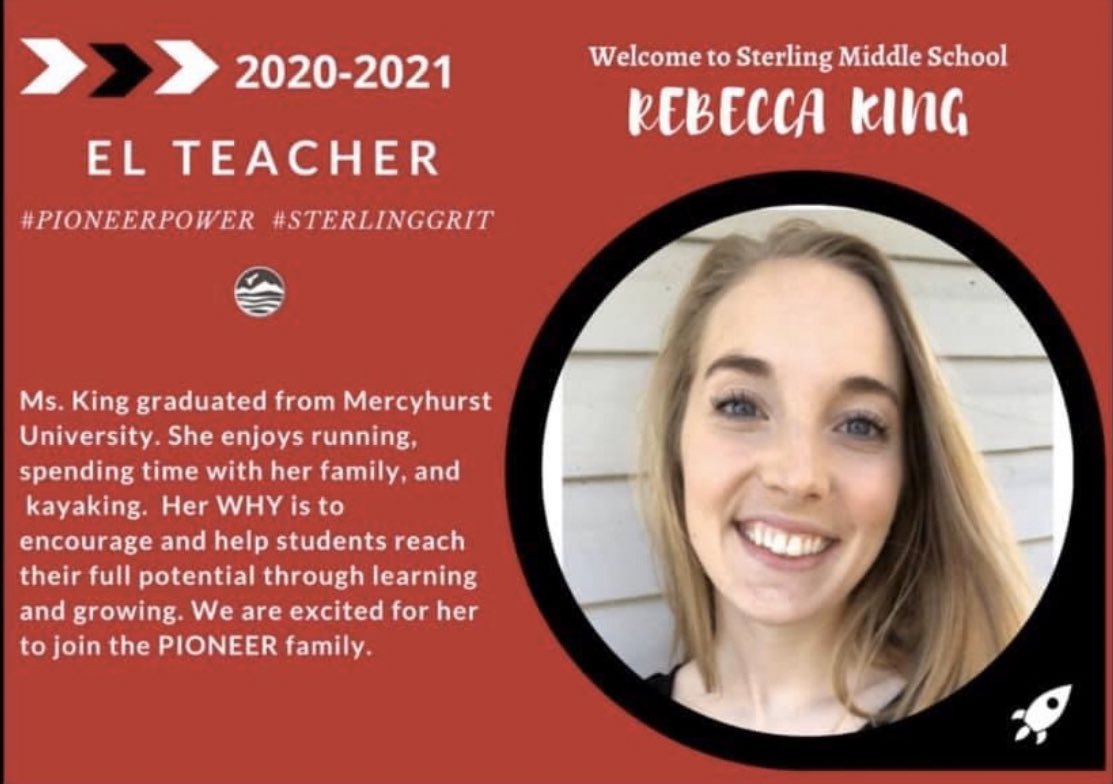 MercyhurstEduc's tweet photo. Congratulations to @MercyhurstU May 2020 graduate, Becca King, on her new job at Sterling Middle School in Sterling, VA! #teachanyoneanywhere #firstyearteacher https://t.co/x49KgupPoN
