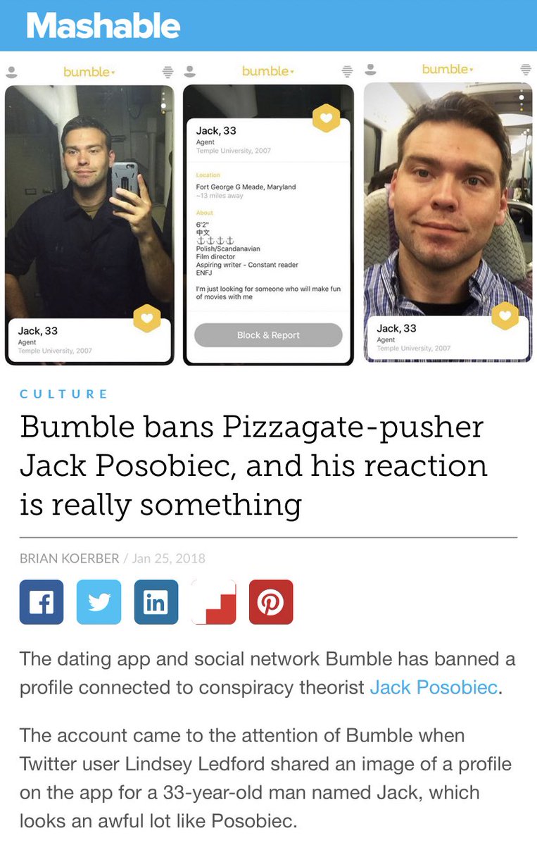 Jack was also, allegedly, caught trying to cheat on his wife through the dating app Bumble https://mashable.com/2018/01/24/jack-posobiec-banned-bumble/