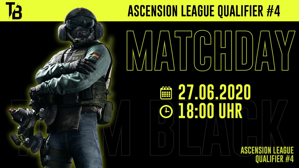 TeamBlackR6S's tweet photo. #Qualifier3 steht vor der Tür 🔥

Um 18 Uhr versucht unser #Team die nächsten #Punkte, für die #AscensionLeague der @OPLeagueEU, zu sammeln!

#StayBlack https://t.co/e5zjNRlMyB