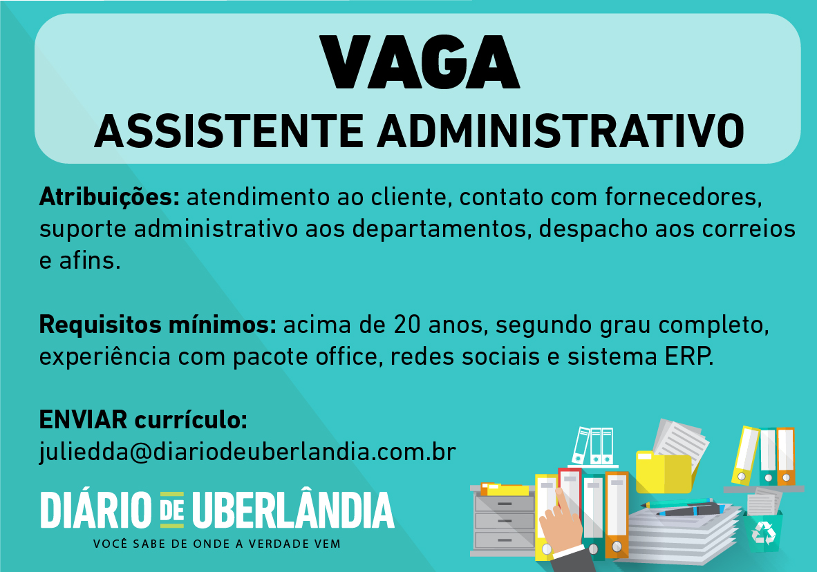 diarioudi's tweet photo. Estamos contratando! #emprego #vaga #assistenteadministrativo #uberlandia #diariodeuberlandia https://t.co/EuN9qIJ2F2