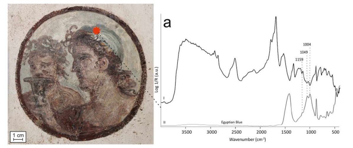  #EgyptianBlue has also been identified in this tondo of the House of Octavius Quartio (Regio II, 2, 2), thanks to the infrared bands acquired with portable instrumentation.