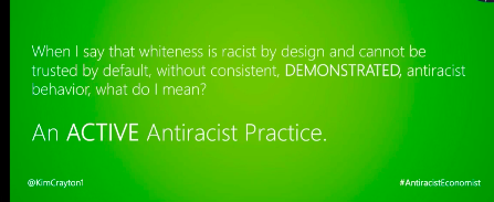 "Whiteness is racist by design."Whiteness is default.... is good.... is to aspire to be.... is trusted by default.People of color can never be white. "What a mindfuck."