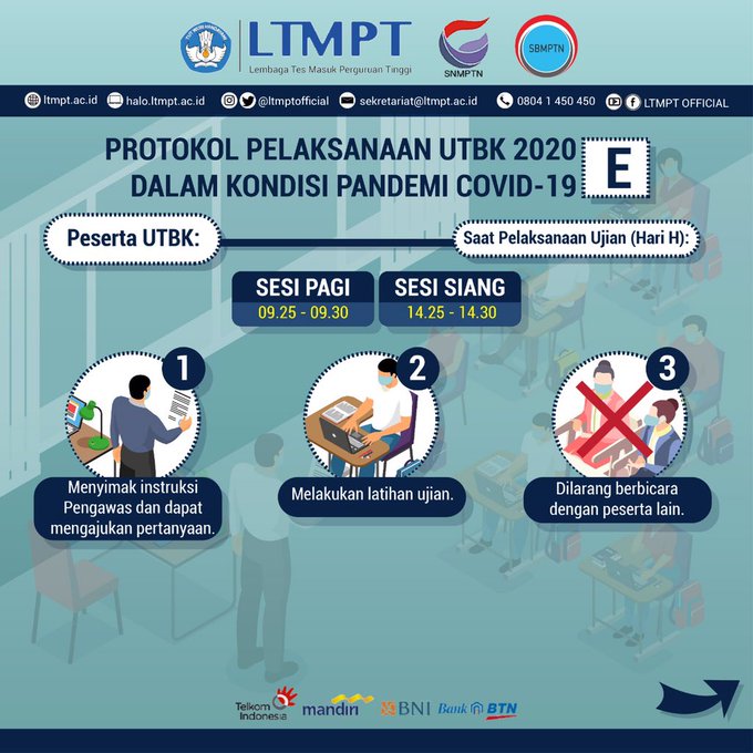 Protokol Pelaksanaan UTBK-SBMPTN 2020 (Twitter/@ltmptofficial)
