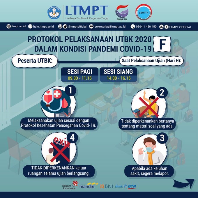 Protokol Pelaksanaan UTBK-SBMPTN 2020 (Twitter/@ltmptofficial)