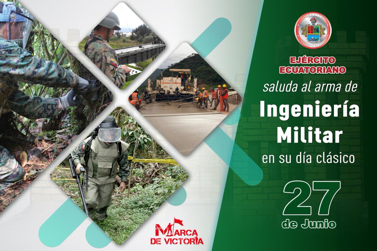 EjercitoECU's tweet photo. El Ejército Ecuatoriano saluda al arma de Ingeniería Militar, al conmemorar un aniversario más de su creación. #FelizSábado #EjércitoMarcaDeVictoria https://t.co/jTDHyUP45Q
