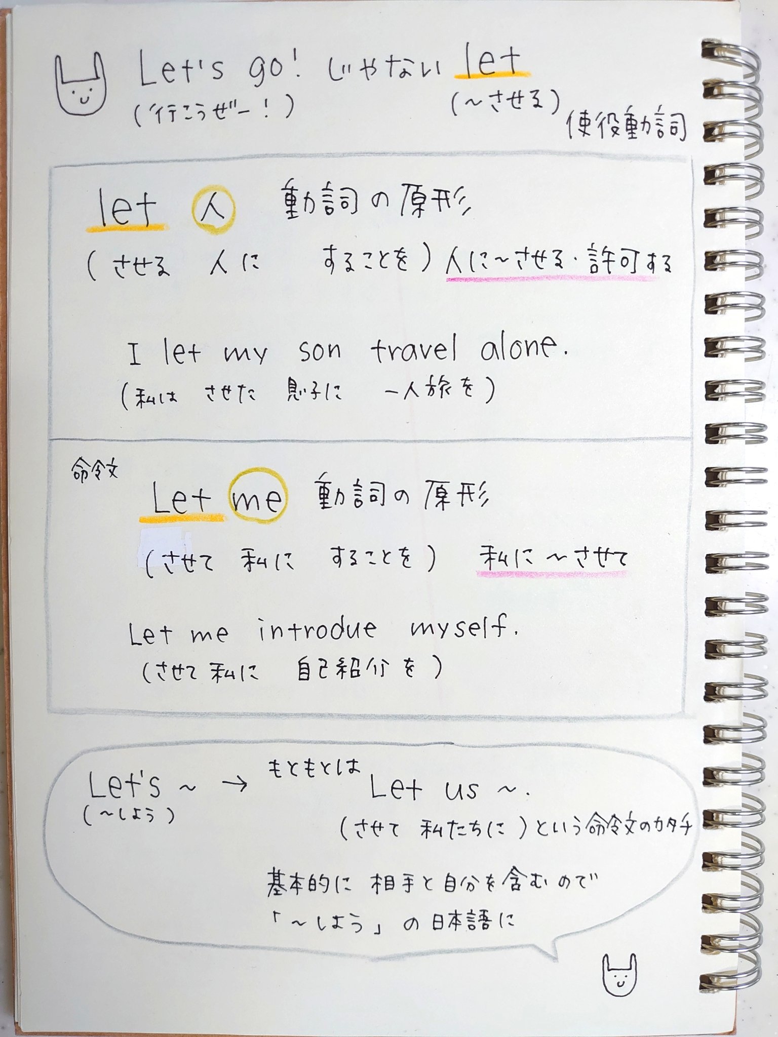 Twitter 上的 ゆうこ Let S Go じゃない Let Let させてやる 許す という意味の使役動詞 Let 人 動詞の原形 人に させる 許可する Let Me 動詞の原形 私に させて えいごノート T Co P6zawossb2 Twitter