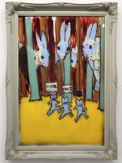 pureevilgallery's tweet photo. One of our favourite pieces hanging in the gallery. Sadly no one can see it in person right now. So here it is “Forest of Damned Bunnies”
https://t.co/erBI1CUQSk
#bunnies #fuckthis #run #funny #artwork #pureevilgallery #ornateframe #frame #painting #stencil #stencilart https://t.co/RLxZ4KDTgH