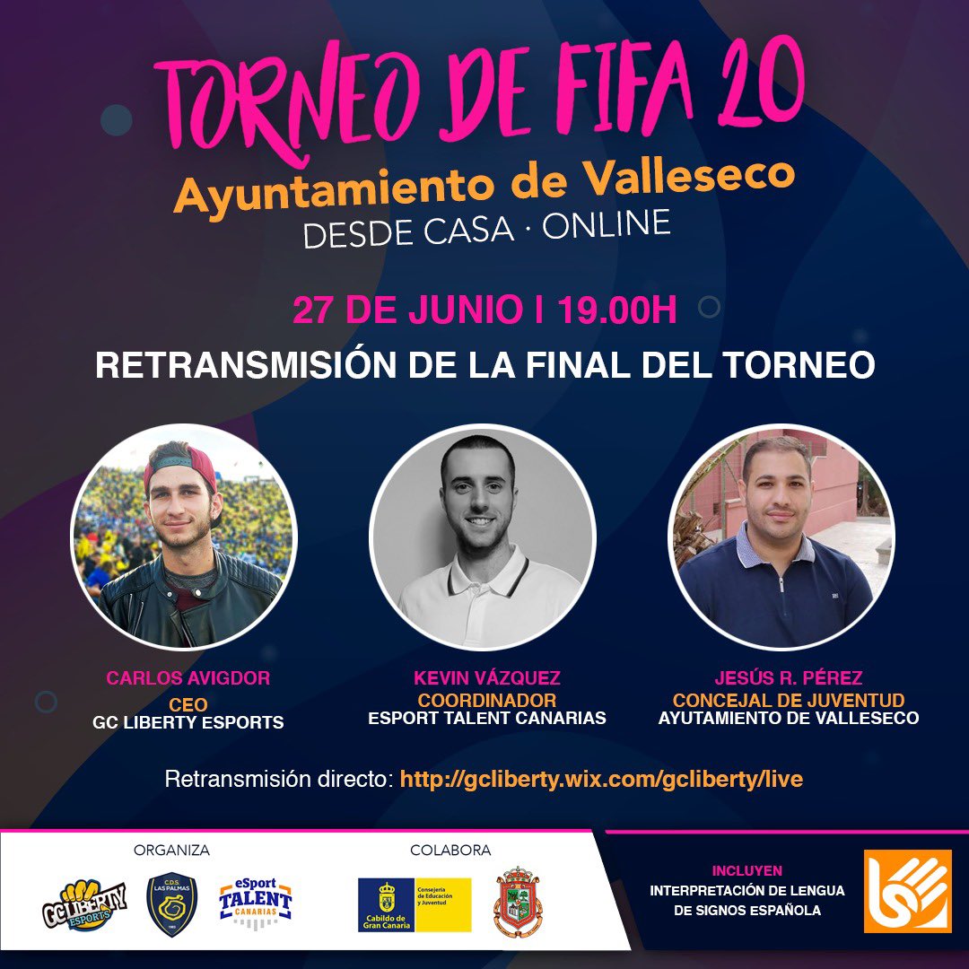 ⚽️📺🎮  retransmitimos en directo la FINAL DEL TORNEO FIFA20 AYUNTAMIENTO DE VALLESECO desde las 19:00h en directo con invitados y a las 19:30h el chute ⚽️+info👉gcliberty.wix.com/gcliberty/live <a href="/MancomunidadNGC/">Mancomunidad Norte</a> <a href="/eSportTalentCan/">Esport Talent Canarias 🇮🇨</a> <a href="/JuventudCanaria/">JuventudCanaria.com</a> <a href="/GranCTimes/">Gran Canaria Times🇮🇨</a> <a href="/mdelasanta/">Mario de la Santa</a> <a href="/laprovincia_es/">La Provincia</a>