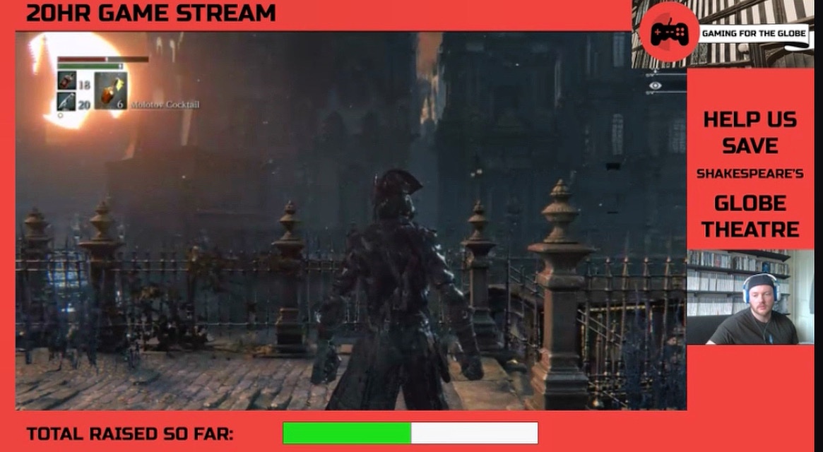 Tune in to watch <a href="/SJLeonard88/">Steven Leonard</a>  play #Bloodborne for a total of 20 hours. He is also performing #monologues every couple of hours, to raise money to save <a href="/The_Globe/">Shakespeare’s Globe</a>  :
m.twitch.tv/lenny21088
To donate go to:
justgiving.com/crowdfunding/g…

#gamingfortheglobe #firstplay #gaming #charity