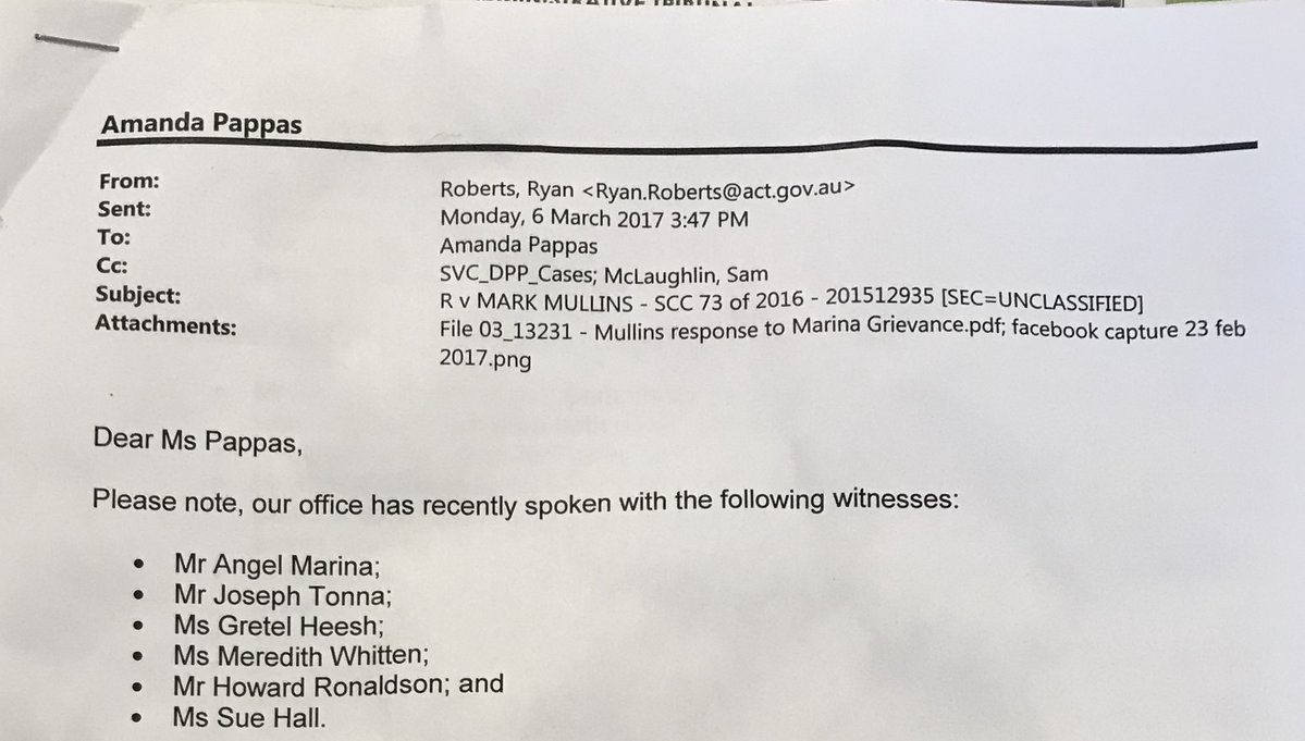 77. Two weeks prior to Mullins ACT Supreme Court appearance, the ACT DPP conducted witness proofing with Ronaldson. He clearly stated that the letter dated 9 May 2002 is the one he received from Marina.