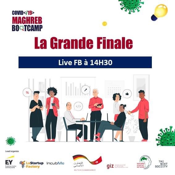 Today is the big day! 

A final of 16 Maghreb startups:

4 Moroccans
4 Tunisians
4 Algerians
1 Libyans 
3 Diasporas Maghrébines 
Follow the live streaming on Facebook and discover the finalists startups and potential deals with investors. 

#Covid_19BootcampMaghreb #Finale