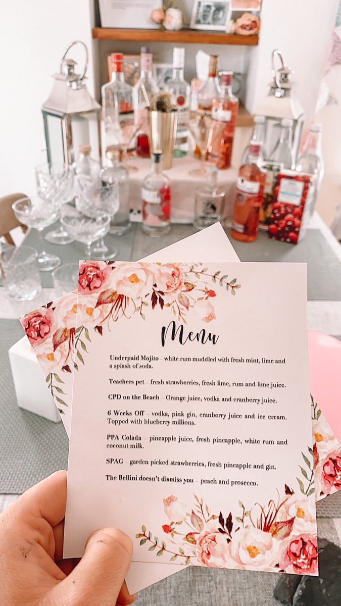 scittstudent's tweet photo. My teaching inspired cocktail menu for me and my best friend of 11 years (trained at a different provider) to celebrate passing our PGCE and getting a job in the SAME academy 🥺 I am so extra. I love it. Also, I’m not a hugger so social distancing is great. https://t.co/lY7gWcRDLM