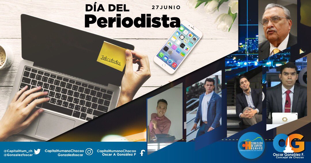 #27Jun|Hoy es celebrado el día nacional del Periodista, fecha que desde 1965 reconoce la labor que los periodistas realizan en pro de la libertad y veracidad llevando la bandera de este noble oficio <a href="/GregJaimes/">Gregory Jaimes</a> <a href="/LuiggiRamirez3/">Luigi Jesús Ramírez</a> <a href="/CarlosPenaloza/">Carlos E. Peñaloza O.</a> <a href="/Manuelfsierra/">Manuel Felipe Sierra</a> 
#Chacao