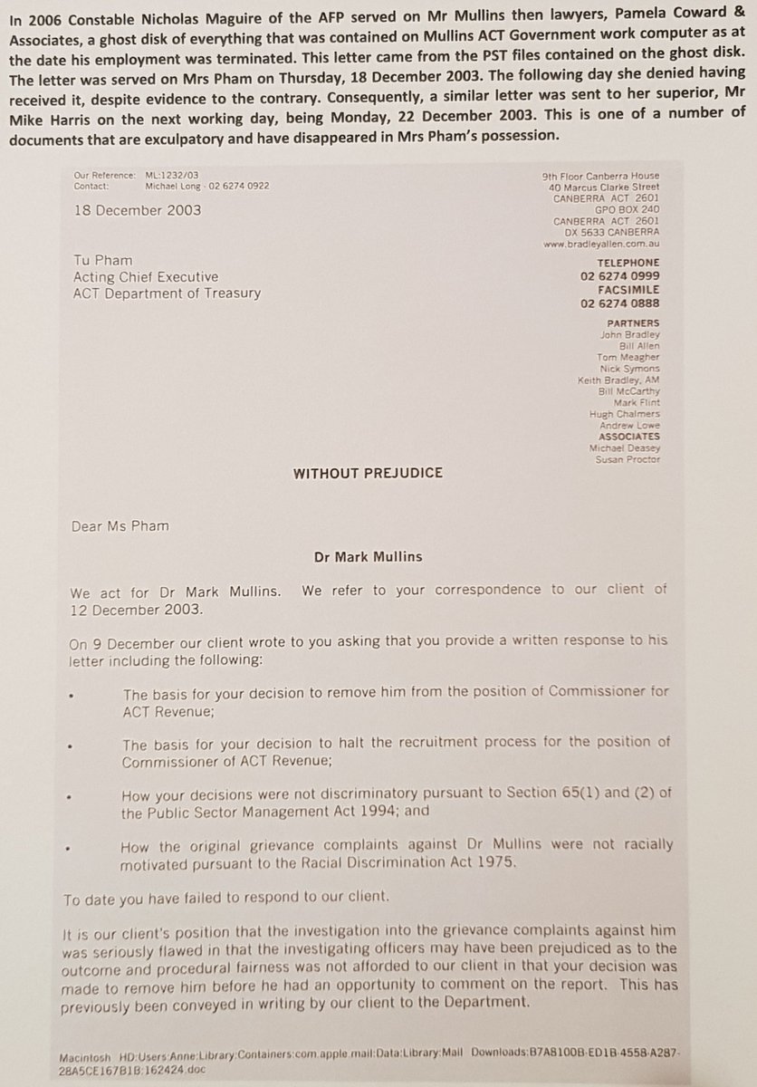 83. During the trial, Pham swore she'd received no written complaints from Mullins regarding racism. Pham’s testimony was untruthful. This letter references a complaint dated 9 December 2003 & supports other references already in this thread.