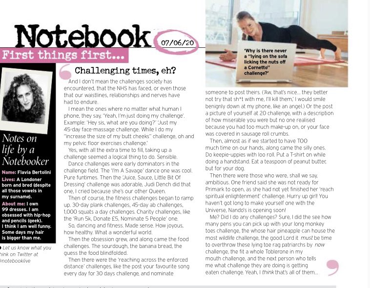 fluffyberty's tweet image. A couple of my recent columns about #lockdownlife that I didn’t post. First, about how we’ve all become lockdown #birdwatchers and the endless #lockdownchallenges doing the rounds. #notebookmagazine #firstthingsfirst Hope they make you lol. ❤️