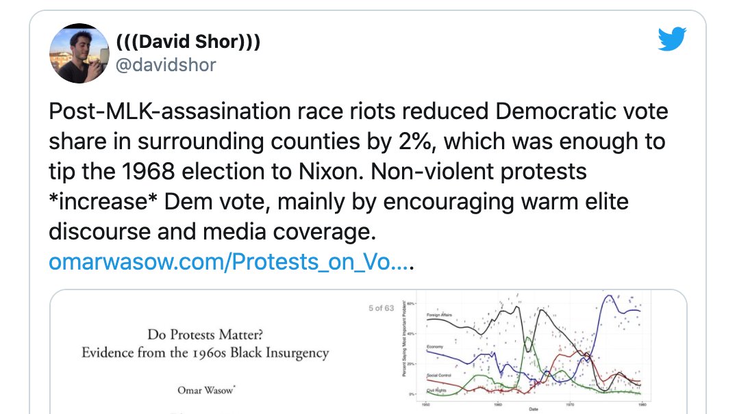 I also have new and damning details on the firing of David Shor.(Shor is the progressive data analyst who tweeted the main findings of a paper by Omar Wasow in the American Political Science Review, and was then fired from his job at  @CivisAnalytics.)