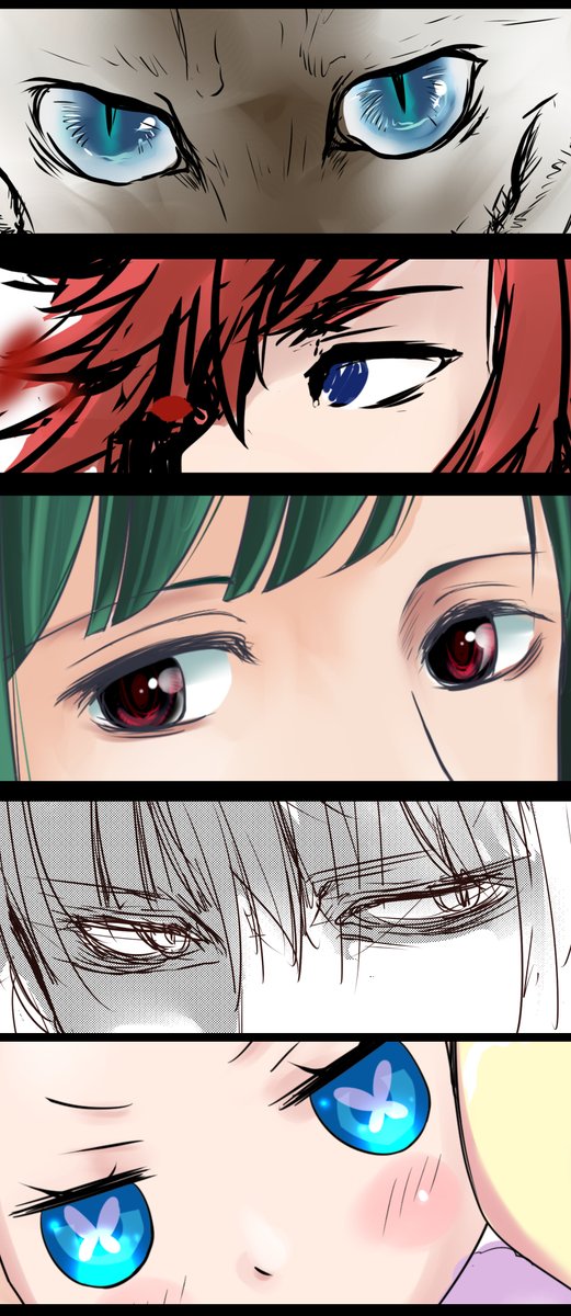 あやめ Twitterissa このタグを見た人は自分の絵柄の目部分を見せる 面白いタグがあったから過去絵から集めてみたけど 元々描いてた地の絵の目っていうは真ん中かな リゼロみたいな可愛い絵は本当に苦手で 最近になってやっと少し描けるようになってき