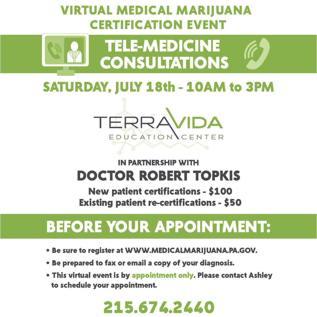 TerravidaEdu's tweet photo. Sign-up to get your card renewed or become a patient of the #PAmmj program! Call the number to schedule your VIRTUAL appointment!
#mmj #mmjpatients #cannabiscommunity #medicalmarijuana #cannabiseducation #certificationevent https://t.co/et5RgSCqbM