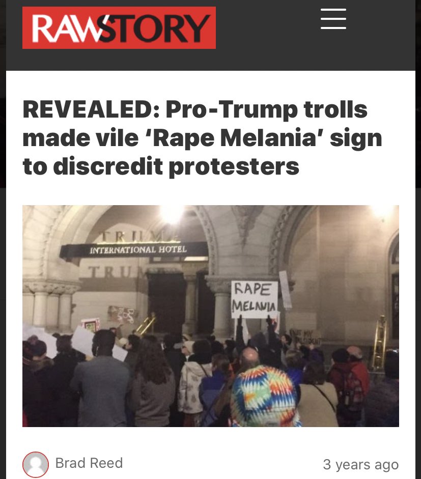 Speaking of rape, Jack also took a “Rape Melania” sign to a anti-Trump protest as part of a failed psyop to smear the group. http://www.rawstory.com/2017/01/revealed-pro-trump-trolls-made-vile-rape-melania-sign-to-discredit-protesters/amp/