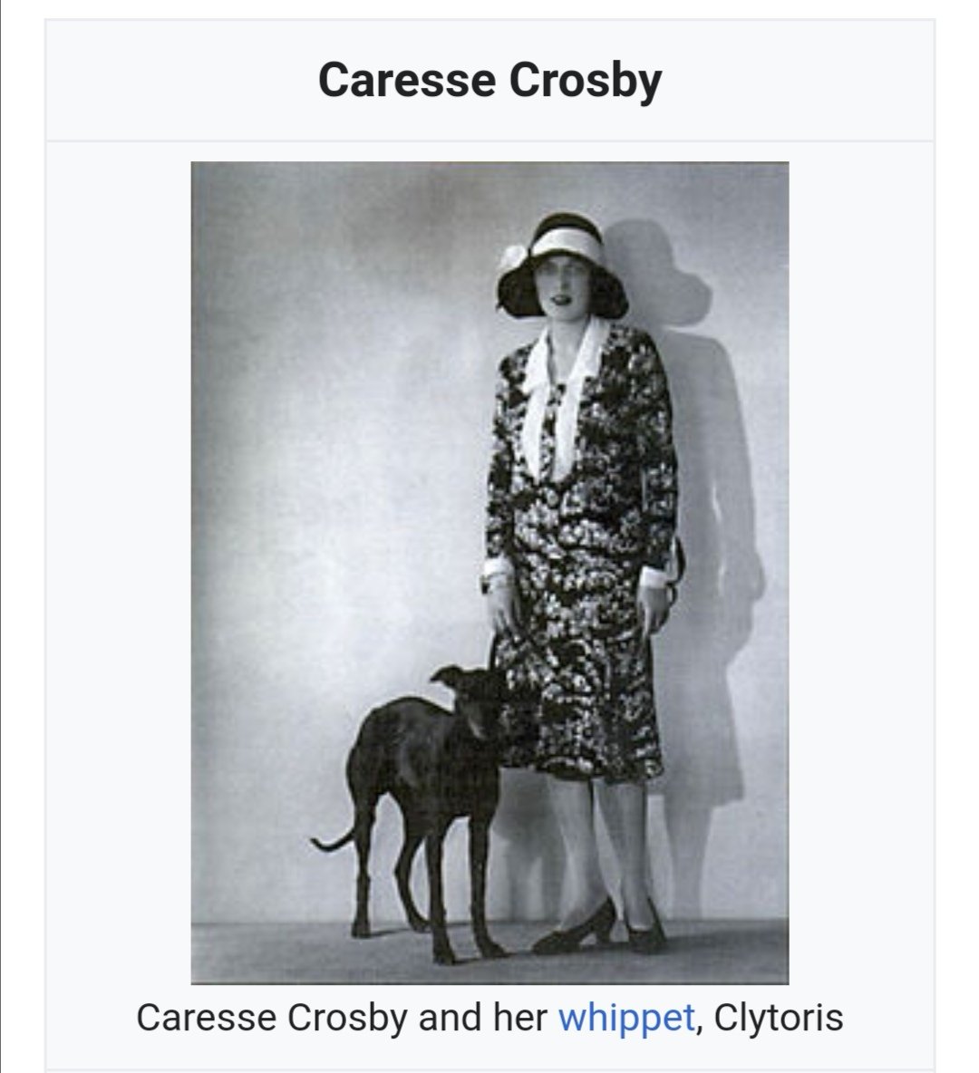 Charles Cave (Parody Account) on X: If there is one Wikipedia page you  read today, make it Caresse Crosby's (pictured here with her dog Clytoris).  She is, among MANY other things, the