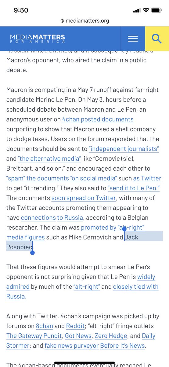 Jack, along with Mike Cernovich, helped spread fake documents from/pol/ to smear the opponent of extreme-right candidate, Marie Le Pen https://www.mediamatters.org/maga-trolls/fake-news-and-alt-right-are-pushing-forged-documents-aid-marine-le-pen-frances-election