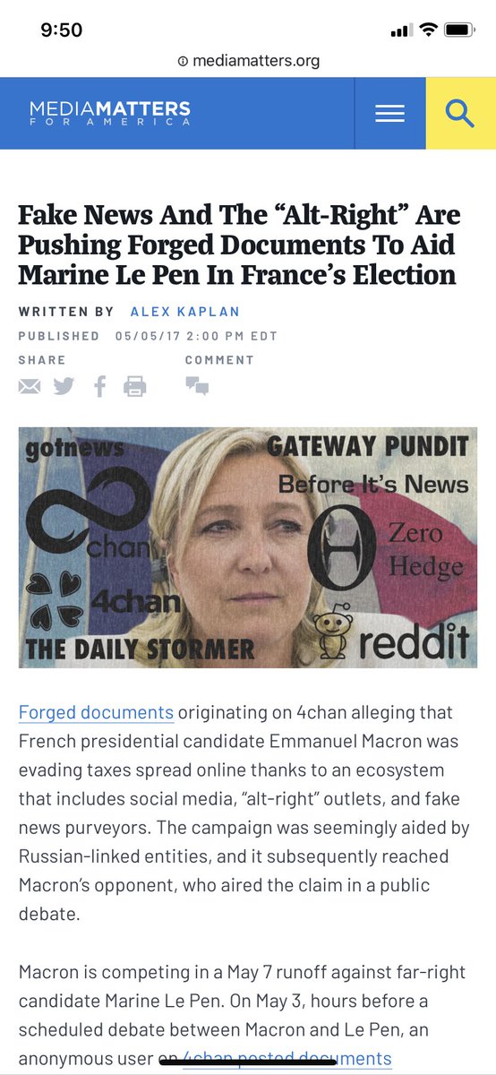 Jack, along with Mike Cernovich, helped spread fake documents from/pol/ to smear the opponent of extreme-right candidate, Marie Le Pen https://www.mediamatters.org/maga-trolls/fake-news-and-alt-right-are-pushing-forged-documents-aid-marine-le-pen-frances-election