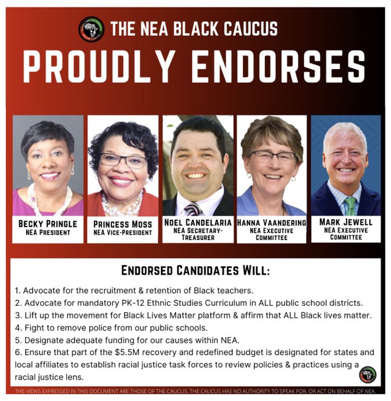 Congratulations to the following candidates on receiving the NEA Black Caucus endorsement: #neablackcaucus #nea2020 #weareourancestorswildestdreams #busymakingourancestorsproud