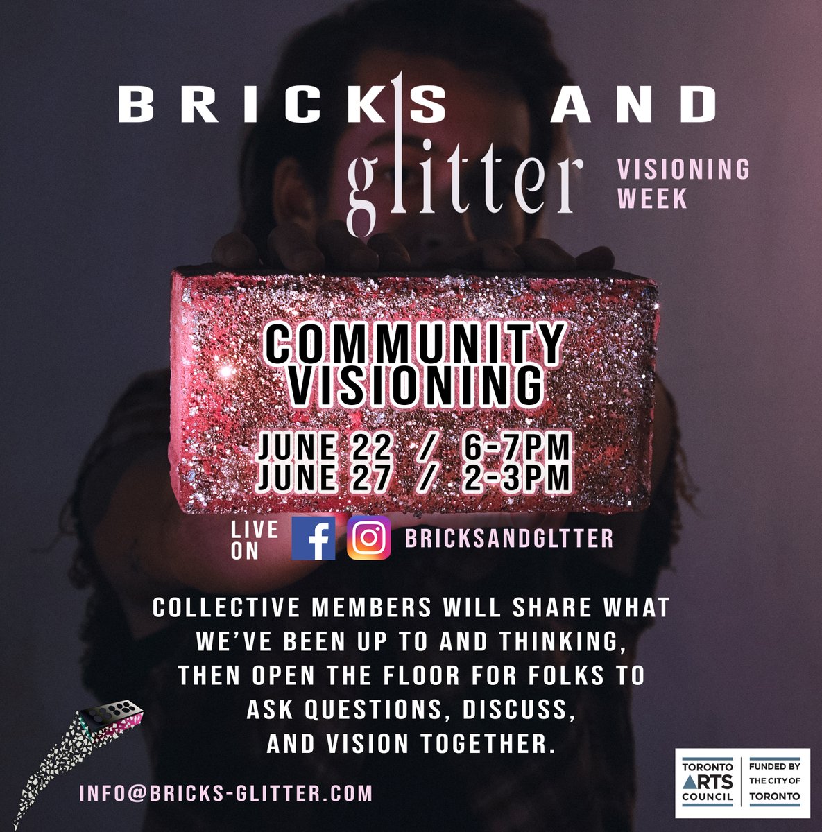 BricksGlitter's tweet photo. Today Bricks & Glitter is hosting our second community visioning 2-3pm! Share with your networks and spread the word!🗣️
Live on our instagram and facebook live💖
Guided by Vince, Yami and Darian
#Queer #TorontoQueer #QueerCommunity #BricksandGlitter https://t.co/8bVNH9CeaK