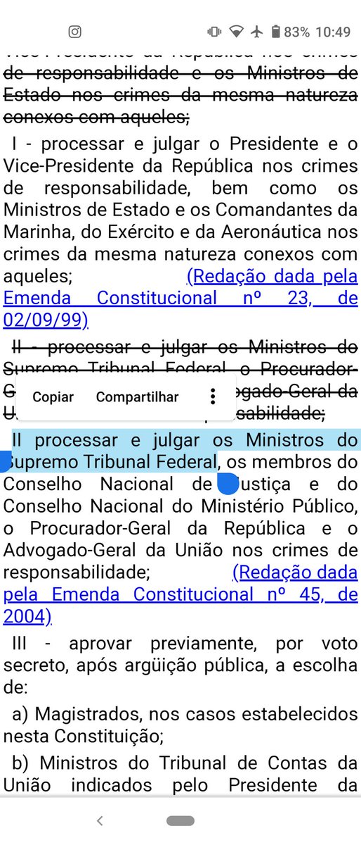 TiagoJJ6's tweet photo. @SelmaCesar3 Ops: coloquei de cabeça! O inciso III, alínea "a" do artigo 52 fala sobre a nomeação/sabatina !

O fundamento correto é artigo 52, Inciso II da CF/88

Fui confirmar ! 

Abraços ! https://t.co/vMirnRKTr5