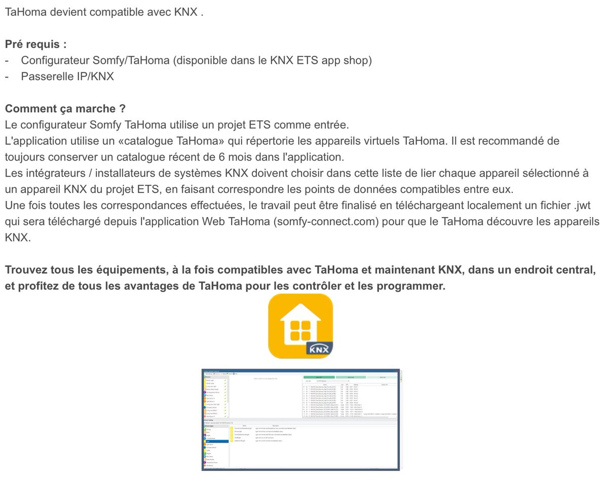 Nouveauté dans le monde de la #domotique #tahoma de <a href="/Somfyfr/">Somfy France</a> devient compatible #KNX #ETS #integration