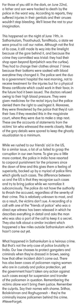 We believe it's right to speak about the current situation in this forum to raise an awareness on recent incident in our state. No intention to deviate from BTS updates but we hope #JusticeforJayarajandBennicks shall be served++